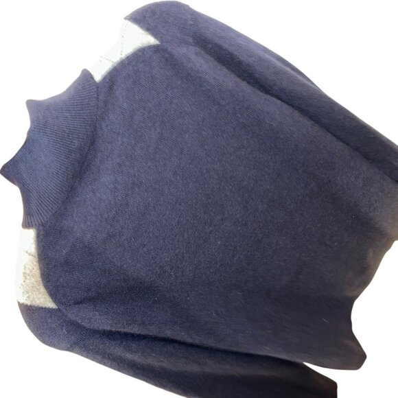 CASHMERE Argyle two ply gray blue quarter zip mens sweater M - Picture 5 of 5